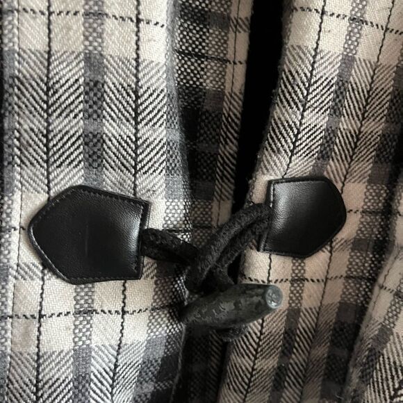 GLIMMER Black Plaid Button Front Hooded Faux Fur Wool Blend Tie Jacket Size M - Picture 6 of 7